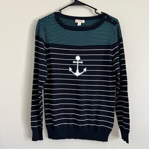Brooks Brothers Women’s Navy Blue Nautical Long Sleeve Cotton Sweater Small